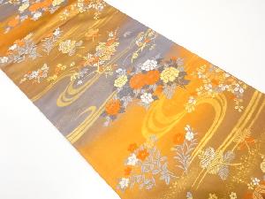 流水に牡丹・松竹梅・秋草模様織り出し　袋帯